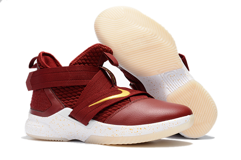 Women Nike Lebron Soldier 12 Wine Red Yellow Shoes